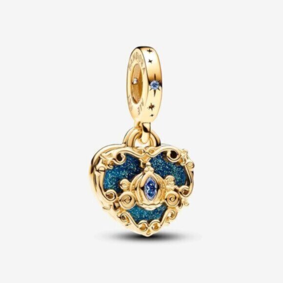 🌺Pandora Cinderella's Carriage & Heart Double Dangle Charm - Picture 1 of 3